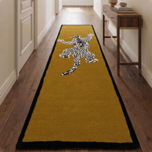 Leopard Design Olive Yellow Wool Carpet