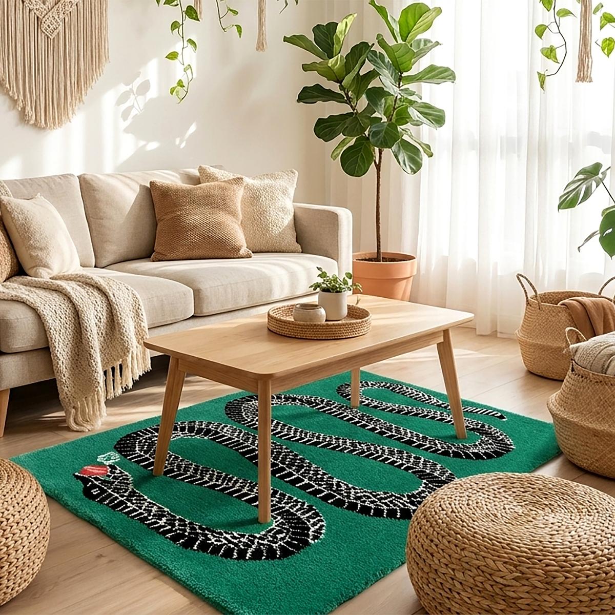 Hand Tufted Green Snake Wool Rug