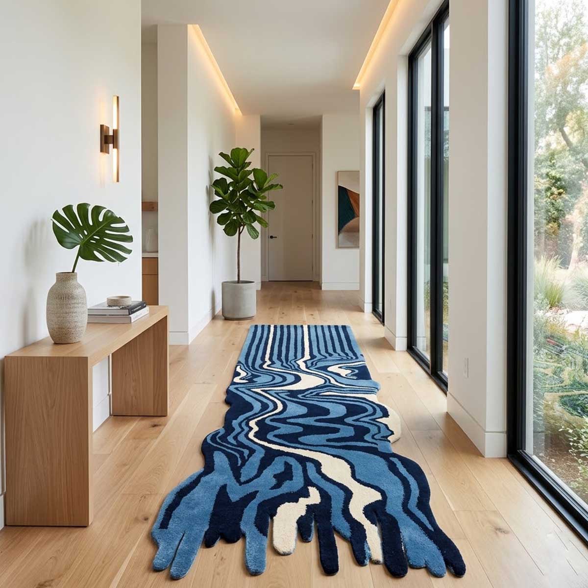 Blue Hand Tufted Melting Wool Carpet