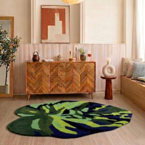 Green Monstera Leaf Hand Tufted Wool Rug