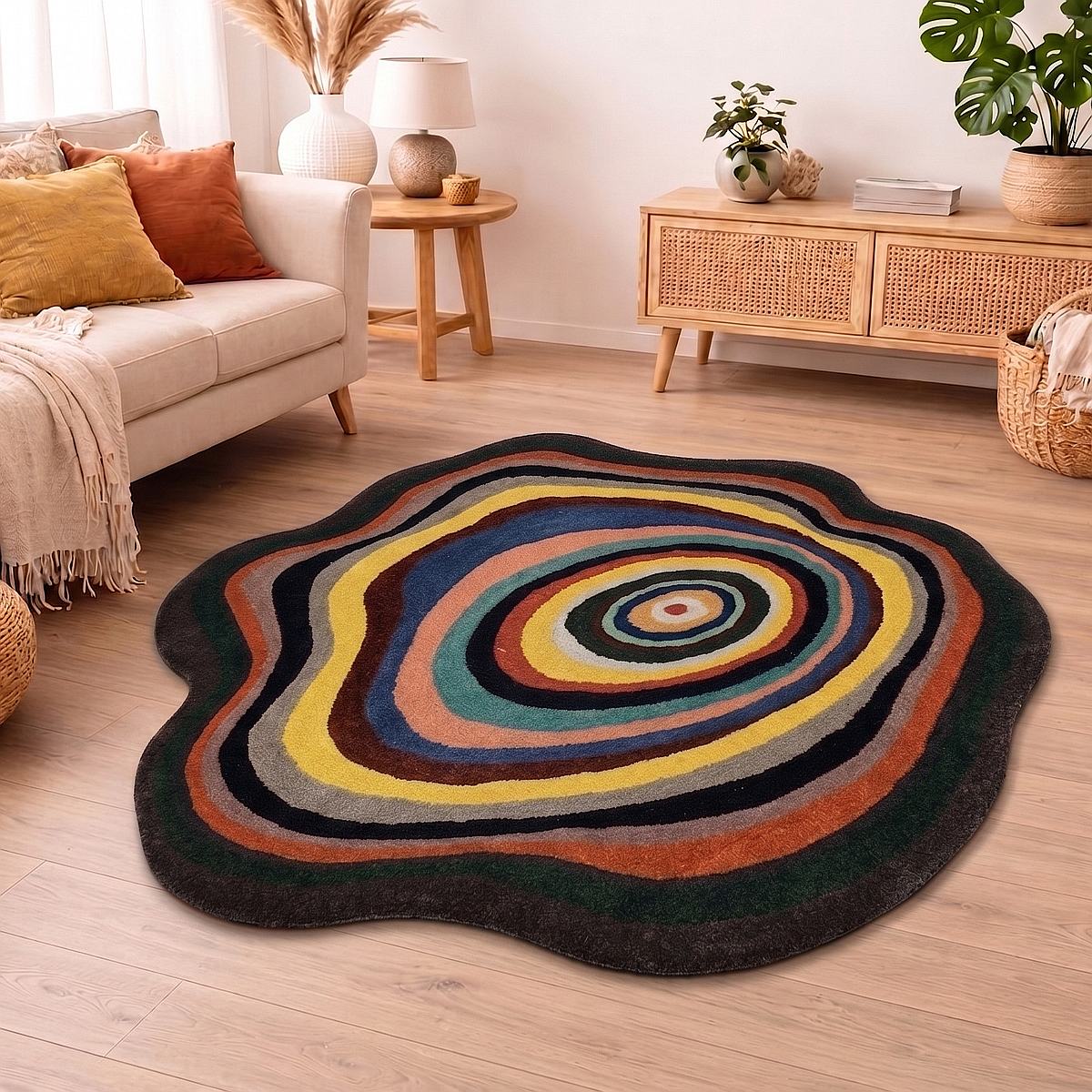 Irregular Hand Tufted Multicolor Wool Rug