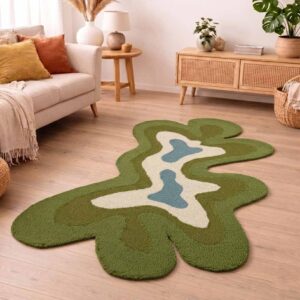 Green Irregular Hand Tufted Wool Rug