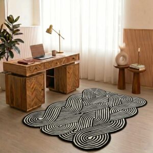 Hand Tufted Irregular Black Wool Rug