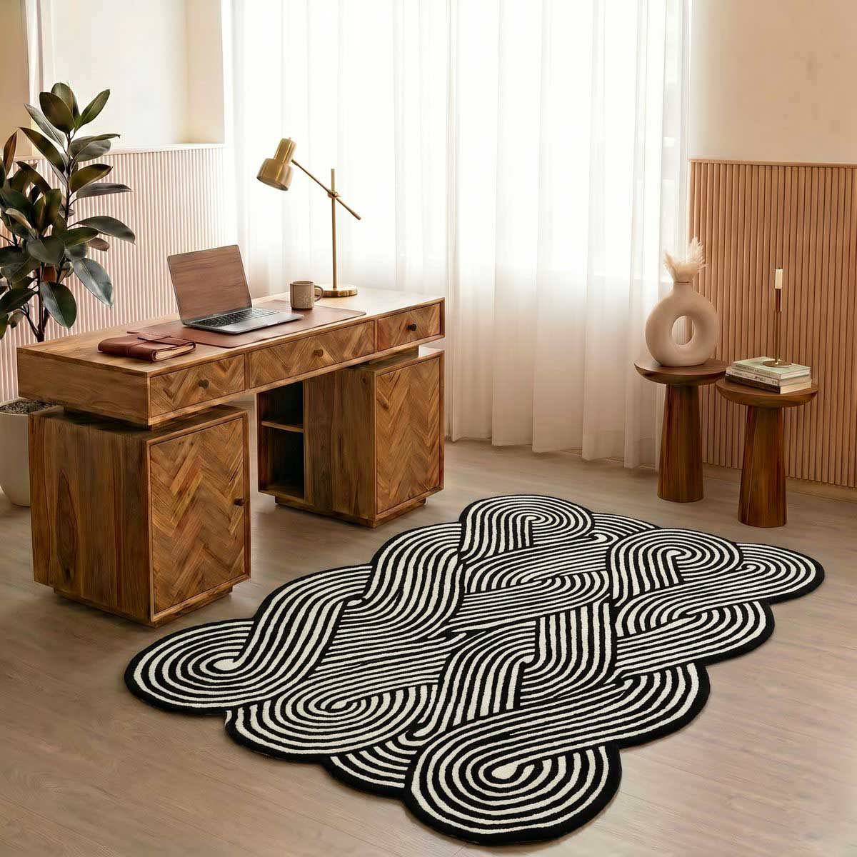 Hand Tufted Irregular Black Wool Rug