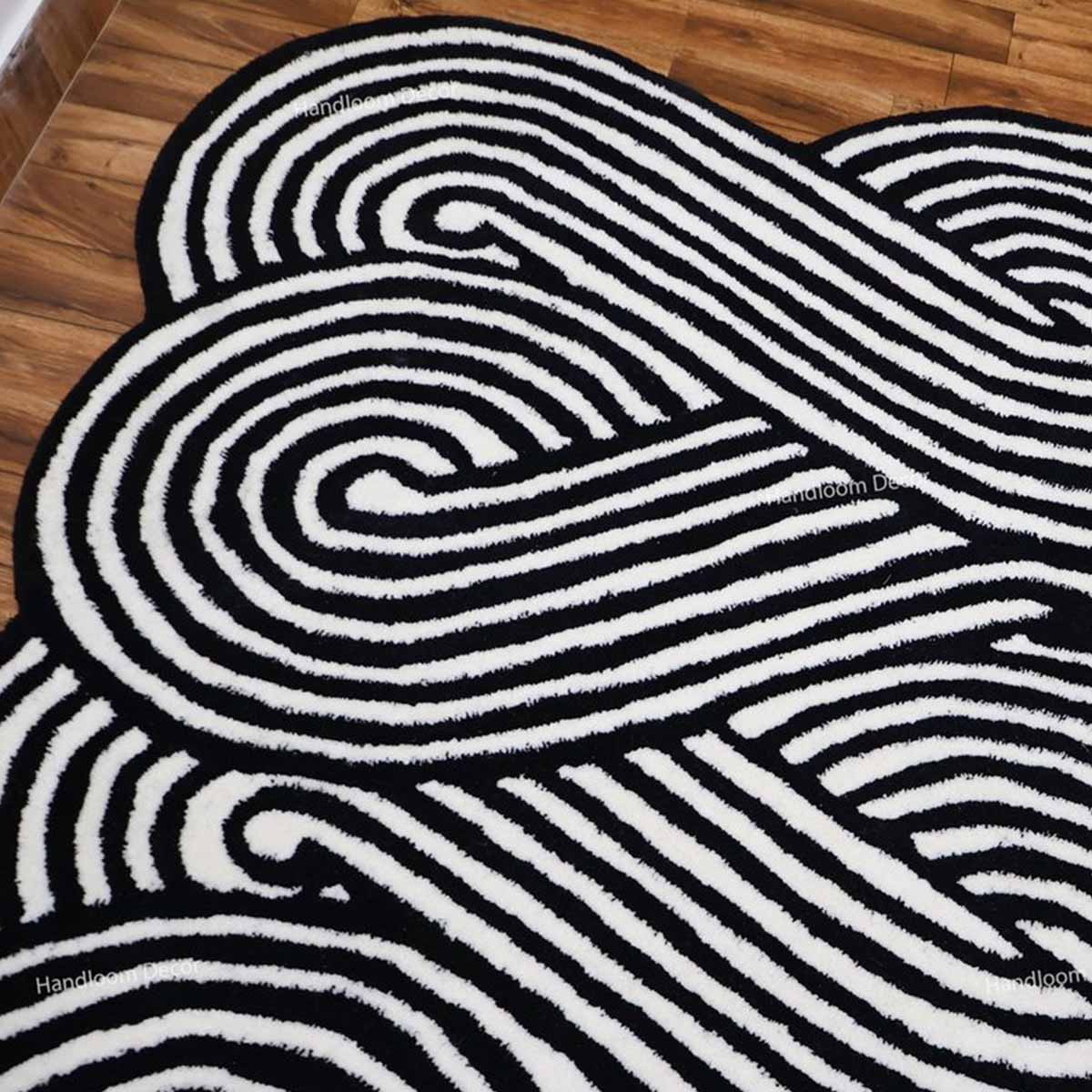 Hand Tufted Irregular Black Wool Rug - Image 2