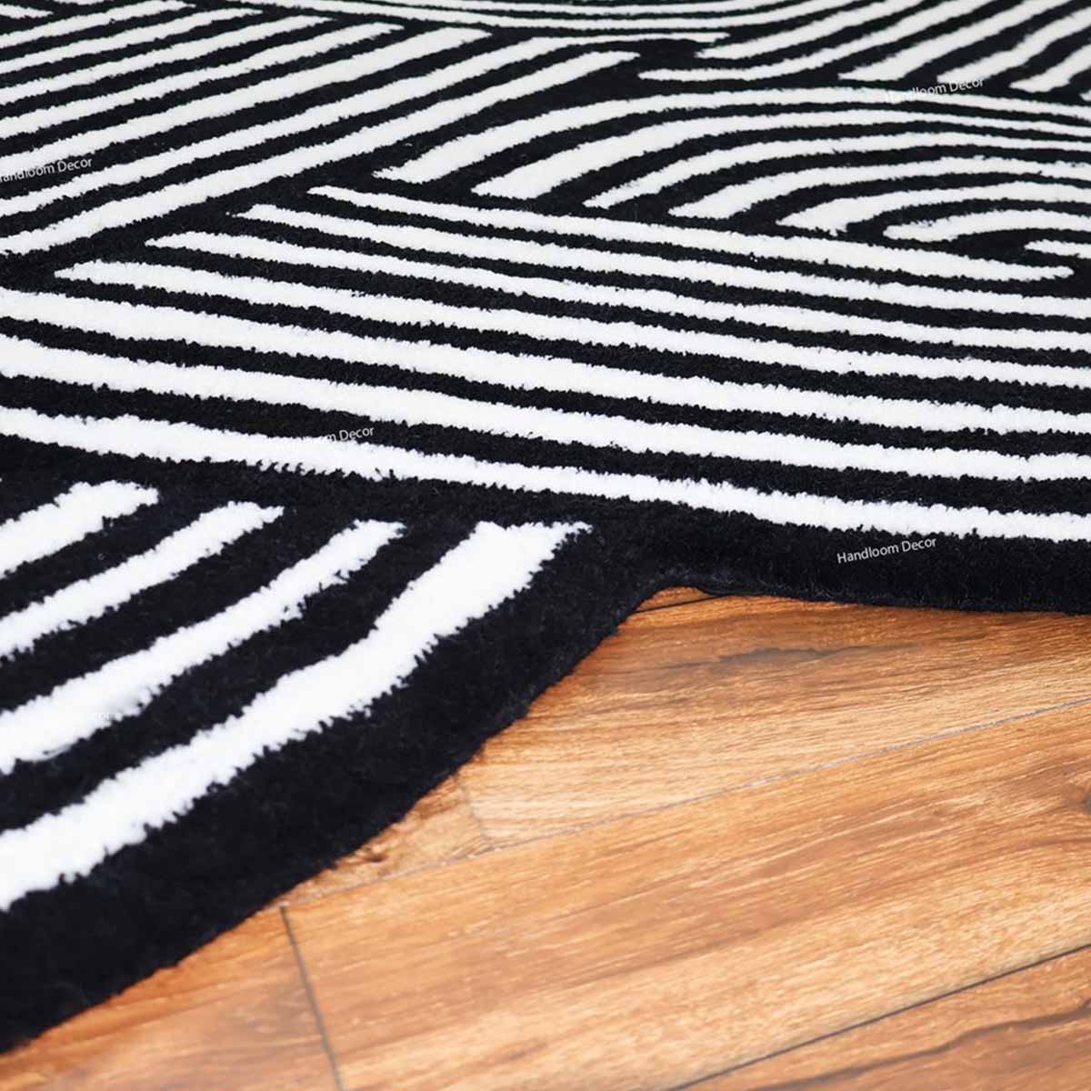 Hand Tufted Irregular Black Wool Rug - Image 4