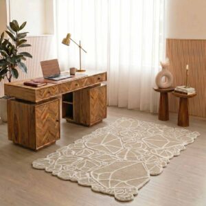 Irregular Hand Tufted Brown Wool Rug